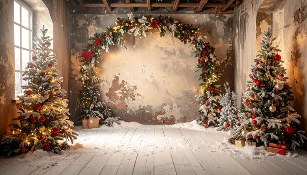 photo backdrop background christmas arch vintage wall