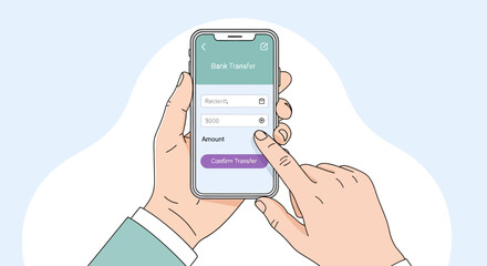 Hands holding smartphone with mobile application interface.