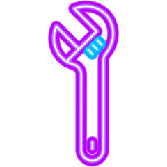 Adjustable Wrench Neon Sign. Vector Illustration of Bright Plumber Object in Glowing Style. Led Lamp Plumbing Tool Icon over Transparent Background. 
