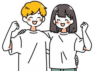 元気のあるポーズを決める男女二人