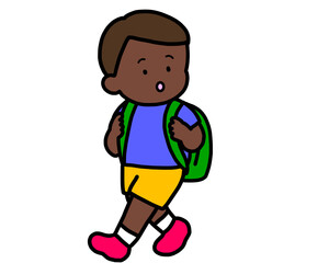 歩いて帰る黒人の男の子