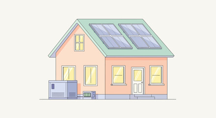 House with Solar Panels - Sustainable Energy Illustration.