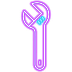Adjustable Wrench Neon Sign. Illustration of Bright Plumber Object in Glowing Style. Led Lamp Plumbing Tool Icon over Transparent Background. 