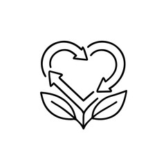 Green heart with recycling and leaf symbol for eco-friendly and sustainability concepts