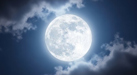 Bright full moon glowing against dark night sky