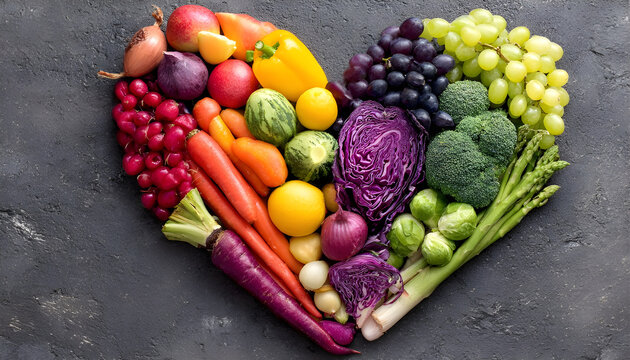 Banner. vegetables and fruits in the form of a heart. food for Valentine's Day. vegan food. The 14th of February. - Powered by Adobe