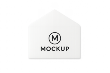 White envelope mockup with custom branding design on transparent background