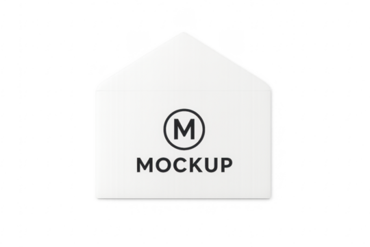 White envelope mockup with custom branding design on transparent background