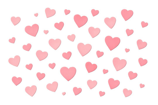 Pink hearts floating pattern on transparent background representing love, romance, and valentine's day