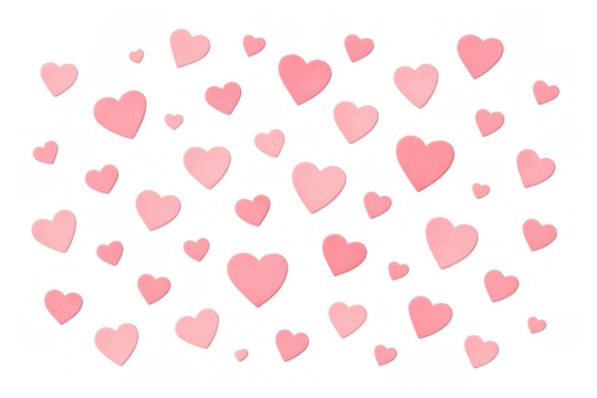 Pink hearts floating pattern on transparent background representing love, romance, and valentine's day