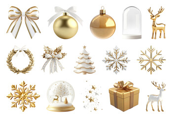Naklejka na ściany i meble PNG Elegant festive gold Christmas decorations, element set on transparent background