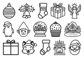 PNG Festive holiday icon collection, element set on transparent background