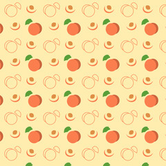 This pattern showcases an array of colorful fruit line icons, including oranges and peaches, arranged on a light beige background, creating a vibrant and lively design perfect for various uses.