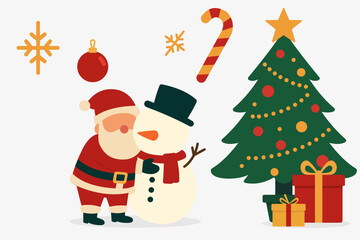 Santa Hugging a Snowman – Cute Flat Christmas Illustration