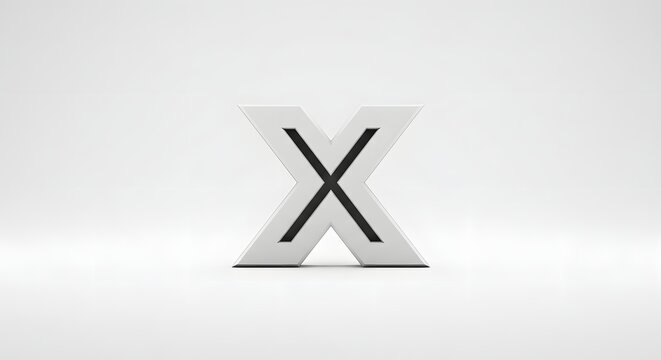 A silver metallic letter X stands alone on a plain white surface viewed from directly above