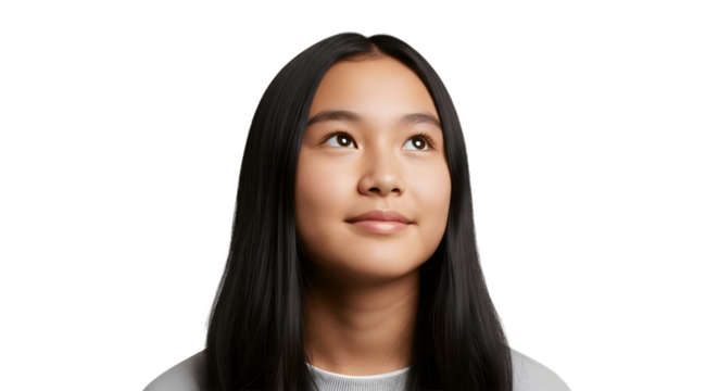 A young person looks up, full of wonder and curiosity. 