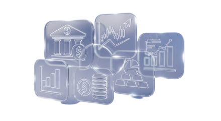 Banking, trading, investment, statistic 3D glassmorphism icon. Finance business concept