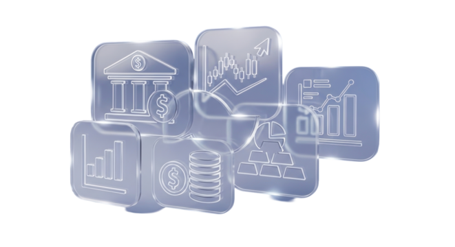 Banking, trading, investment, statistic 3D glassmorphism icon. Finance business concept