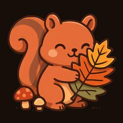 Fototapeta premium Charming Cartoon Squirrel Illustration in Whimsical Autumn Forest Scene