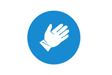 Obraz premium A dark green hand or glove icon is centered within a vibrant blue circle against a solid dark transparent background, symbolizing help or protection. background removed