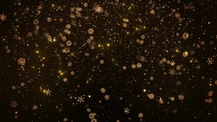 Celebrate Christmas invitation snow flakes background Christmas golden light shine particles bokeh black background, holiday congratulation greeting party happy new year, christmas celebration concept - Powered by Adobe