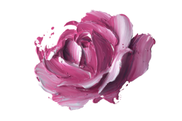An abstract, textured paint smear resembling a pink and white rose or flower, isolated on a solid transparent background, showing thick brushstrokes. background removed