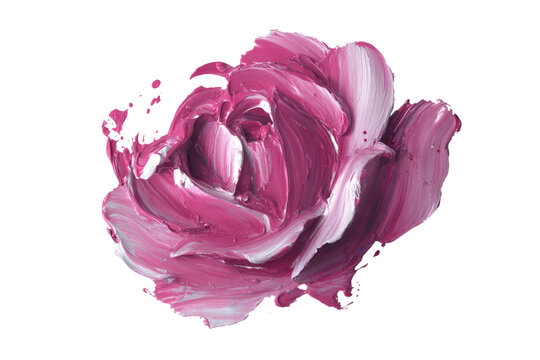 An abstract, textured paint smear resembling a pink and white rose or flower, isolated on a solid transparent background, showing thick brushstrokes. background removed