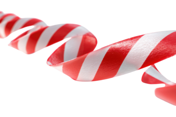 A spiraling red and white striped ribbon, reminiscent of a candy cane or warning tape, twists elegantly against a transparent background. background removed