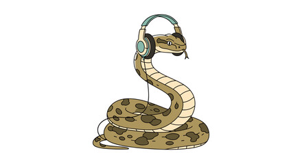 Cartoon snake enjoying music with headphones in fun design