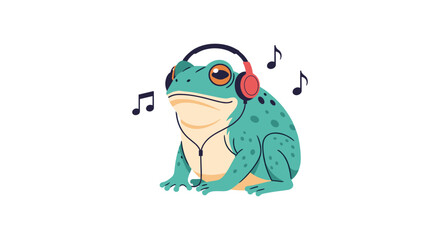 Obraz premium Cartoon frog listening to music with headphones: whimsical and fun animal art