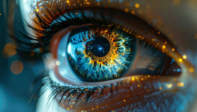 Mystic Gaze: A captivating close-up of a human eye, radiating an aura of mystery and introspection, a symphony of colors weaving a tapestry of depth and emotion.