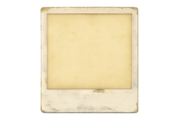 Vintage instant film print template with blank yellowing frame, retro aged border texture, transparent background