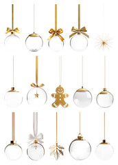 Naklejka na ściany i meble PNG Elegant festive Christmas ornaments collection, element set on transparent background