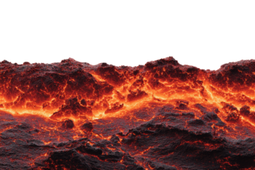Close-up of intensely glowing molten lava with intricate cracks against a green screen. Represents extreme heat, volcanic activity, and raw power. background removed