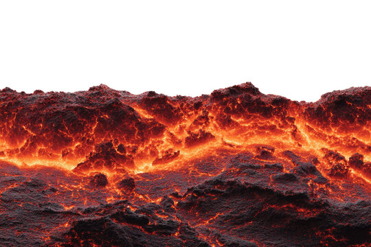 Close-up of intensely glowing molten lava with intricate cracks against a green screen. Represents extreme heat, volcanic activity, and raw power. background removed - Powered by Adobe