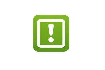 A vibrantly green exclamation mark symbol enclosed within two rounded square frames, indicating alert, warning, or important information. background removed
