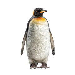 A majestic King Penguin stands tall, showcasing its distinctive black, white, and vibrant orange plumage. Elegant posture, striking features, isolated image. background removed