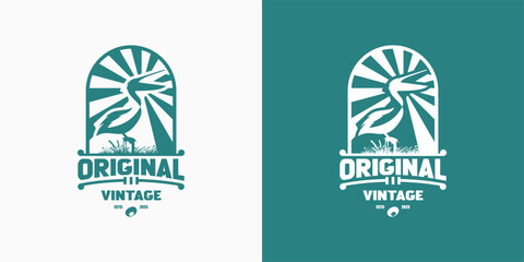 Classic Heron Logo Badge with Sunburst Arch and Vintage Text