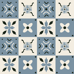 Seamless floral and geometric pattern in tile style
