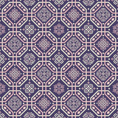 Seamless decorative pattern with geometric and floral shapes