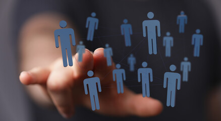 Concept of connection, teamwork, business collaboration, and social network with human figures and...