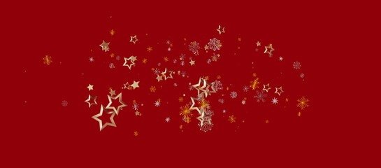 Elegant festive background featuring golden stars and snowflakes on a rich red backdrop, perfect for holiday greetings and seasonal designs. © vegefox.com