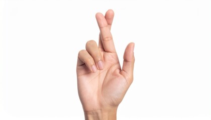Fingers Crossed Hope and Good Luck Gesture on White Background