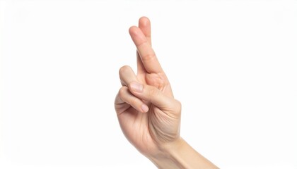Fingers Crossed Gesture for Luck and Hope on White Background