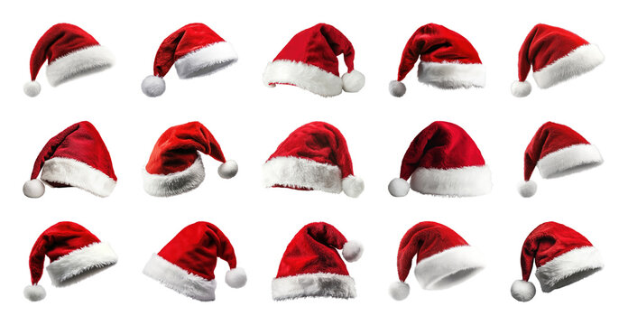 PNG Festive Santa hats collection, element set on transparent background