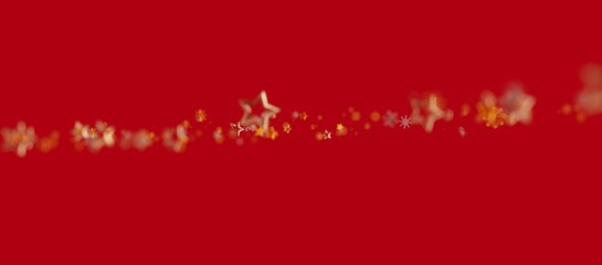 Elegant red Christmas background with sparkling golden stars, snowflakes, and festive lights, perfect for holiday greetings and celebrations. © vegefox.com