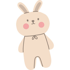 Cute Beige Bunny Rabbit Plush Toy Wearing a Bow Tie with Pink Cheeks and Transparent Background