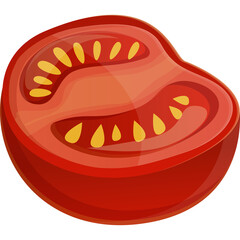 Cross Section Of A Fresh Ripe Tomato With Visible Seeds And Red Pulp Isolated On A White Background