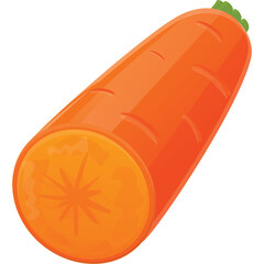 Cut Carrot Vegetable with Green Top and Orange Flesh on Transparent Background