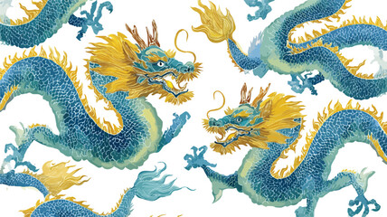 Fototapeta premium Elegant Chinese Dragon Background Wallpaper with Double Dragon Design